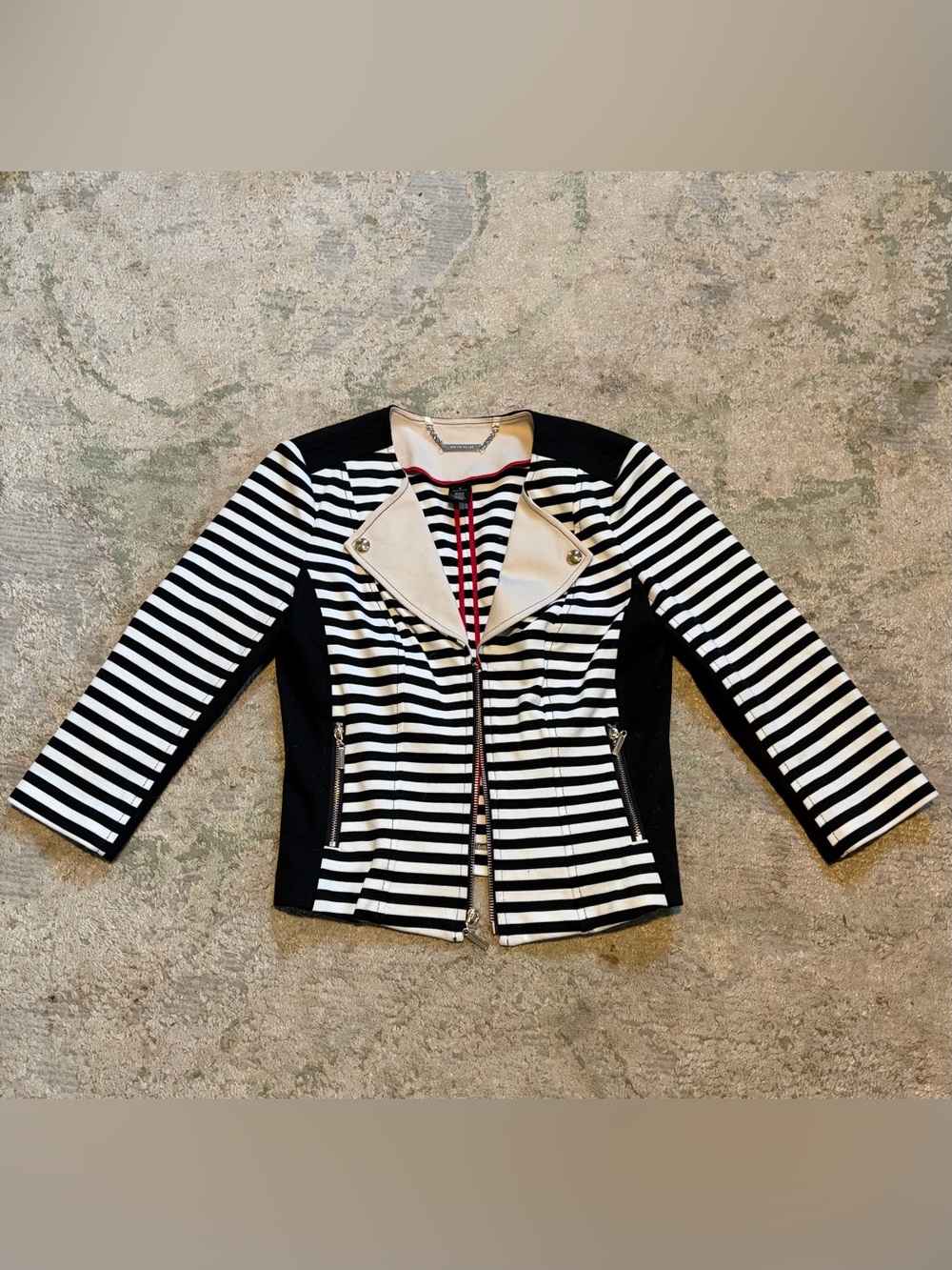 White House Black Market Black & White Striped Motorcycle Jacket